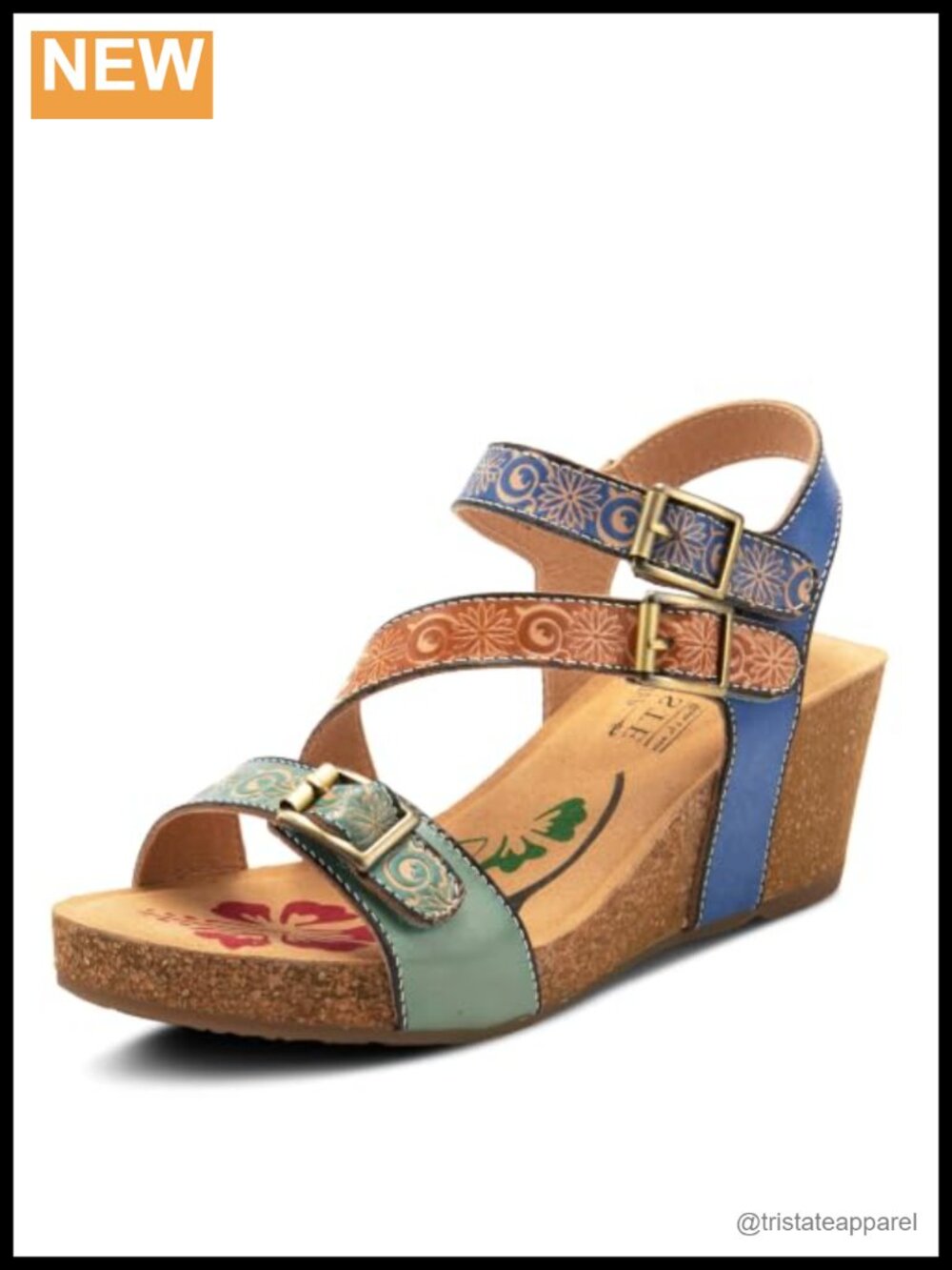L'Artiste Handpainted Leather Floral Wedge Sandal with Adjustable Straps